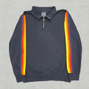 ALDI Gear Mens Quarter Zip Pullover Navy Blue Rainbow Stripe Sweatshirt S